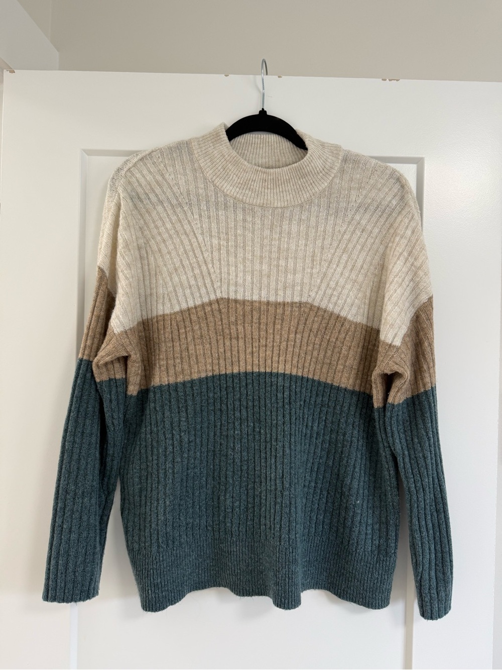 Reitmans Signature Ribbed Knit Sweater in Cream and Teal